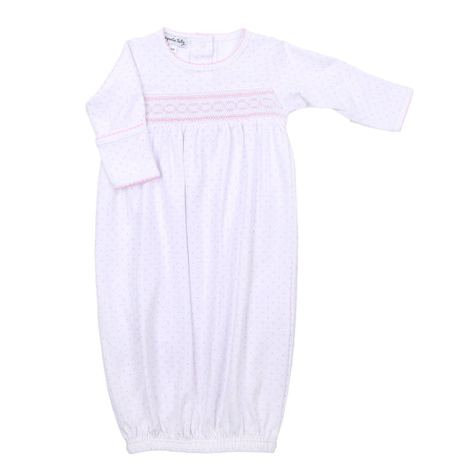 Mini Dots Smocked Gown - Pink