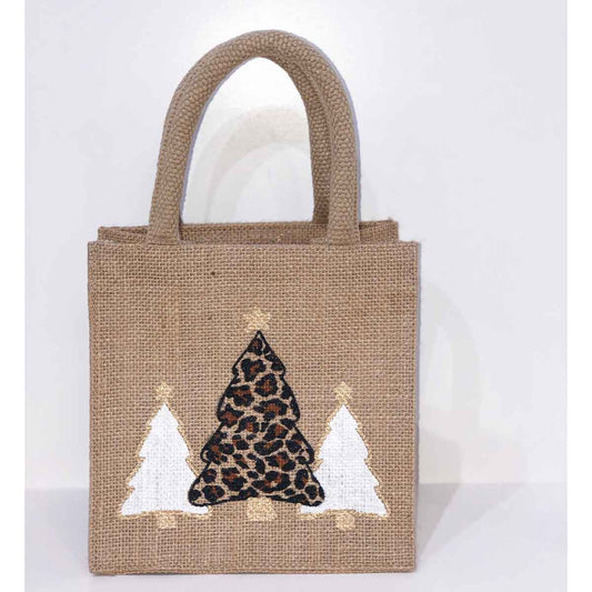 Leopard Christmas Tree Petite Gift Tote   Natural/Black/Gold   7x7x5