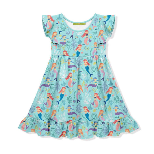 Girls Mint Mermaid Angel-Sleeve Dress