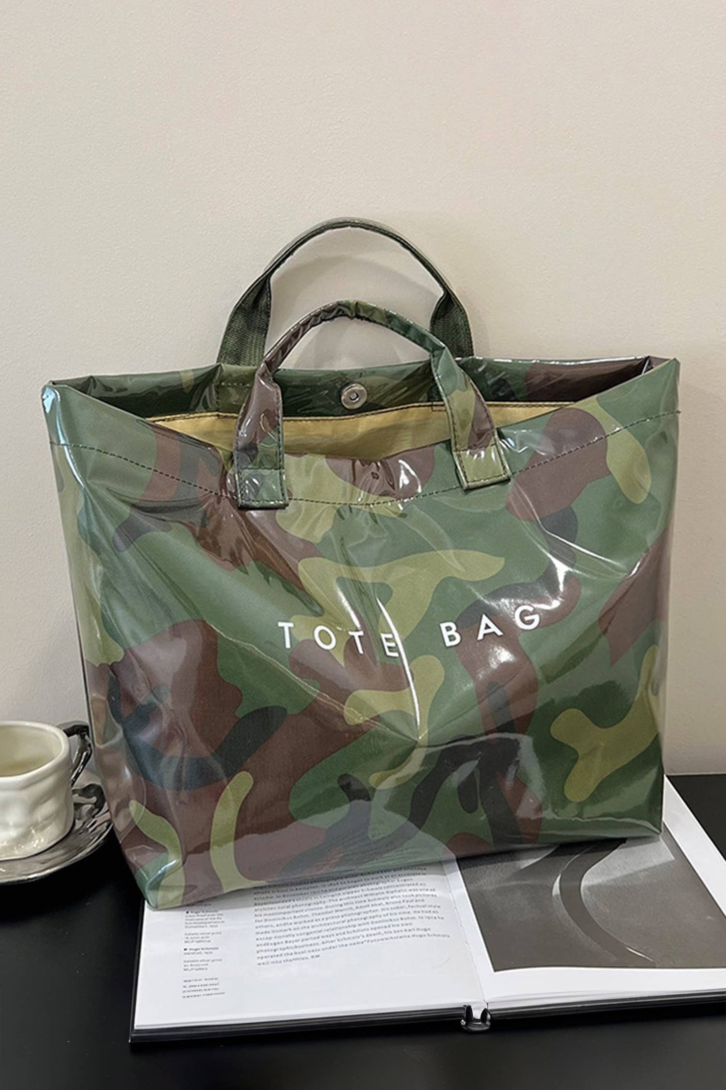 Camouflage Glossy PU Leather Tote Bag