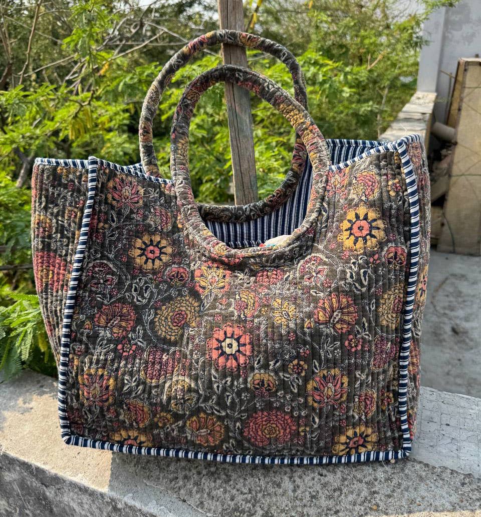 Party Wear Bag Hand Block Print Bag Velvet Quilted Tote Bag