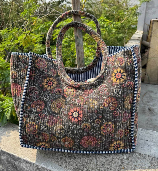 Party Wear Bag Hand Block Print Bag Velvet Quilted Tote Bag