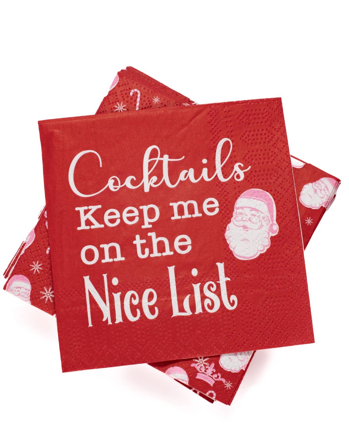 On the Nice List Cocktail Napkins   Red/White   5x5