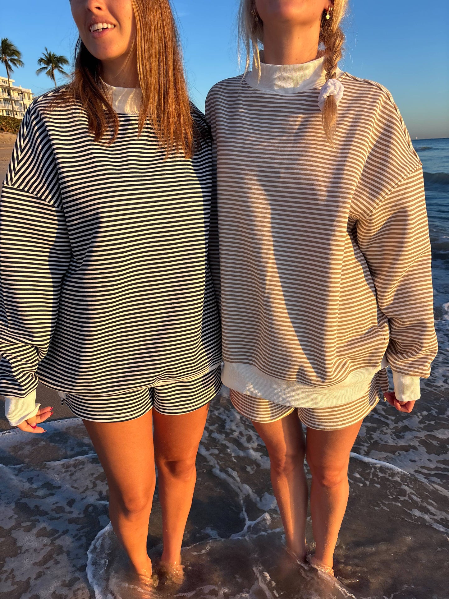 Brown and White Striped Mockneck Sweatshirt