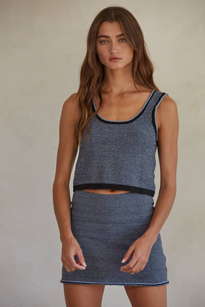 W1471 | Knit Sweater Striped Round Neck Sleeveless Tank Top