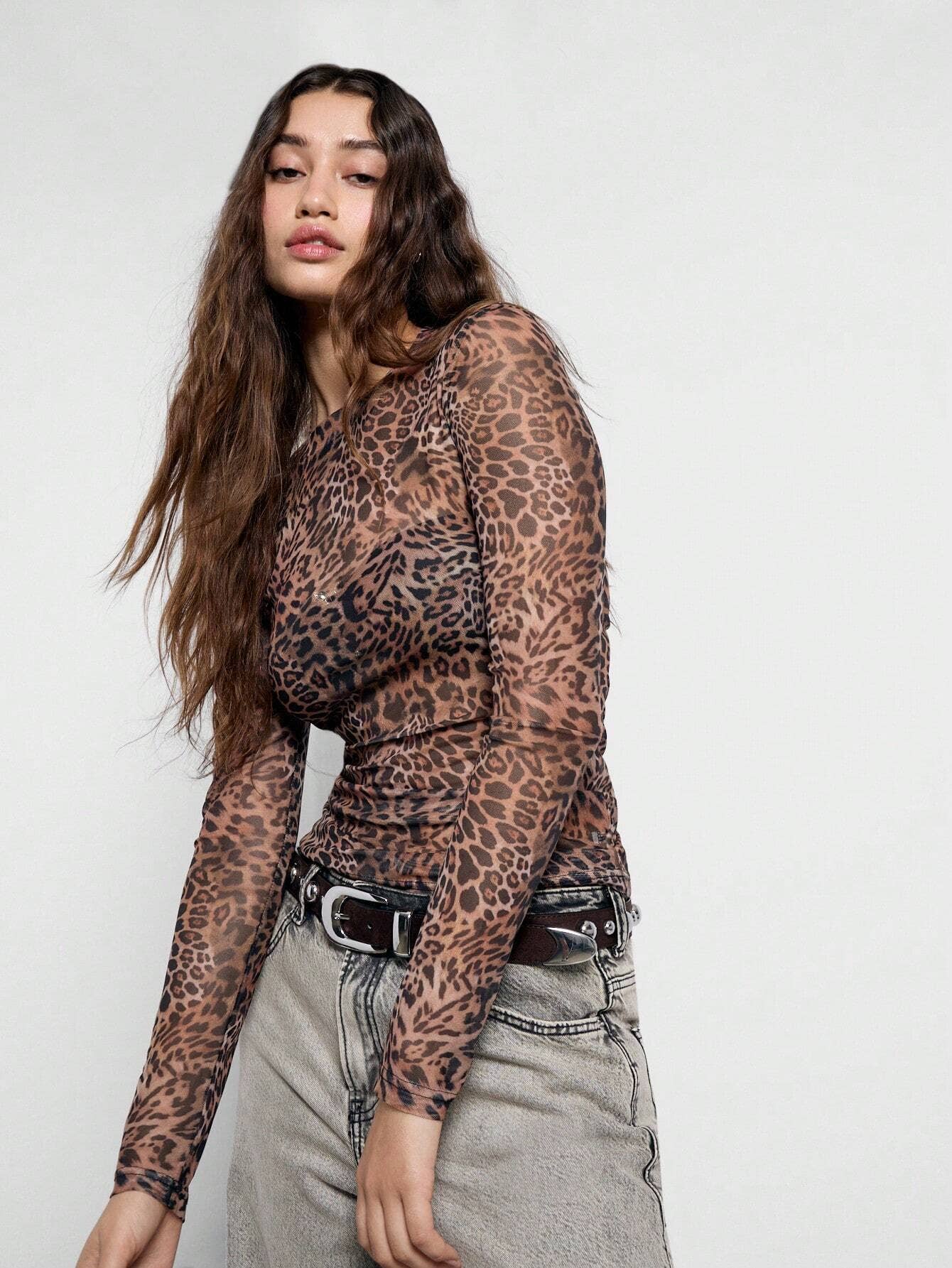 Leopard Print Mesh Top