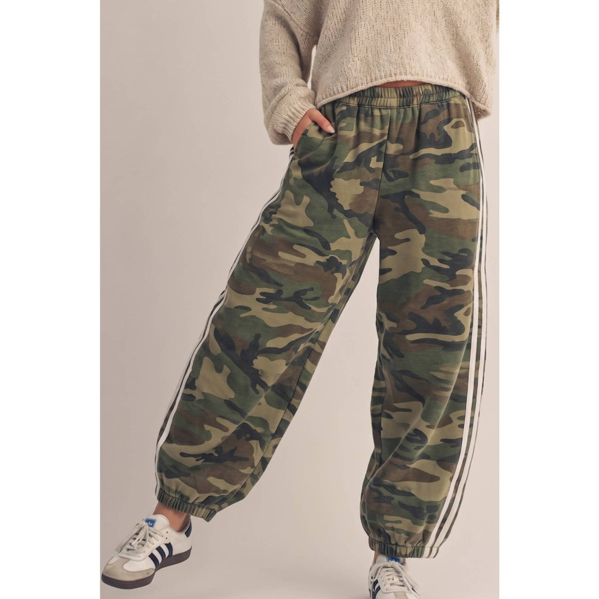 Soft Washed Vintage Camo Four Stripe Track Jogger Pants