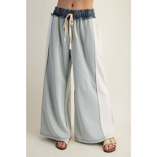 Color Block Denim Drawstring Pants