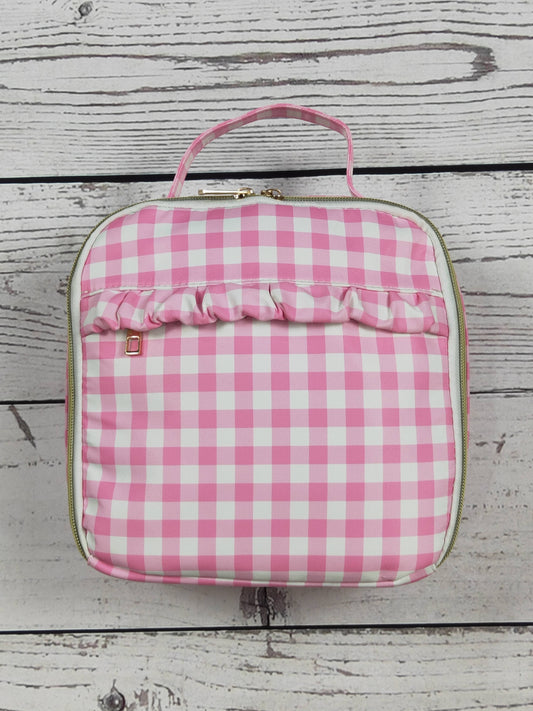 Pink Plaid Ruffle Baby Girls Lunch Boxes Bag