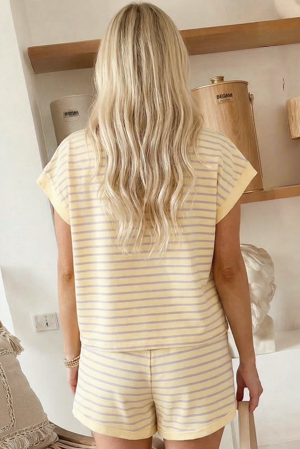 Striped Short Sleeve Top and Shorts Set