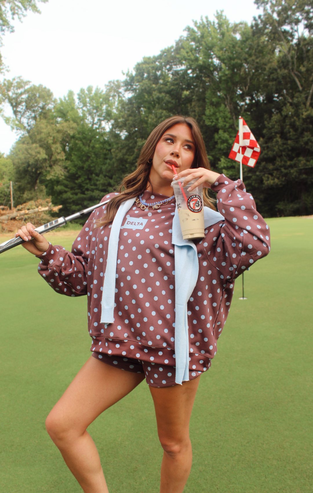 Brown & Blue Dot Delta Mockneck Set