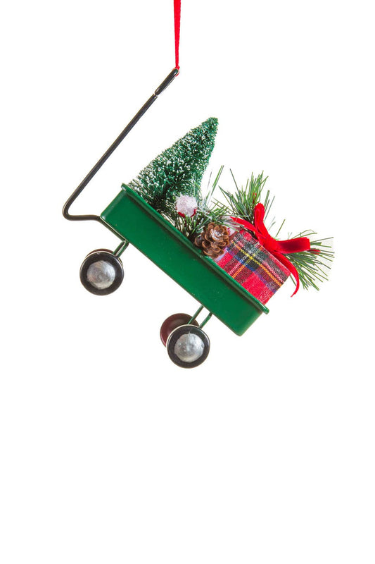 Hanging Green Lugging Wagon Ornament