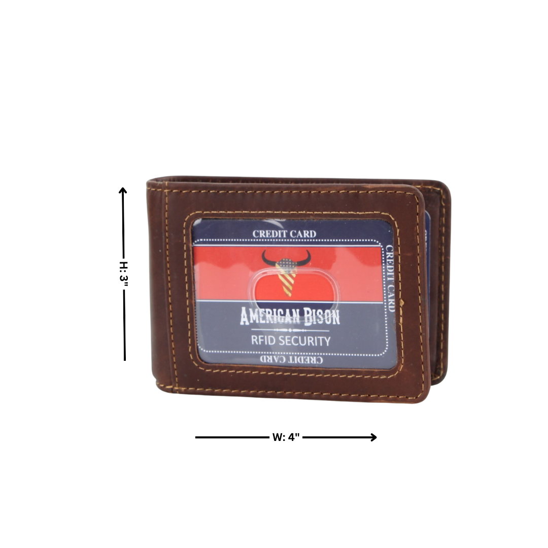 American Bison RFID Leather Bi Fold Money Clip Wallet