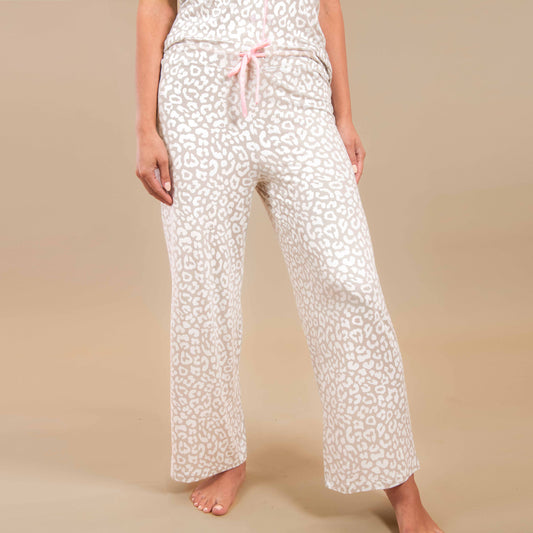 Taupe Leopard Pajama Pants | Beige Animal PJ Bottoms