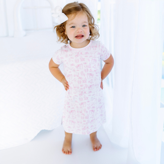 Wild West Toile Short Sleeve Nightdress - Pink