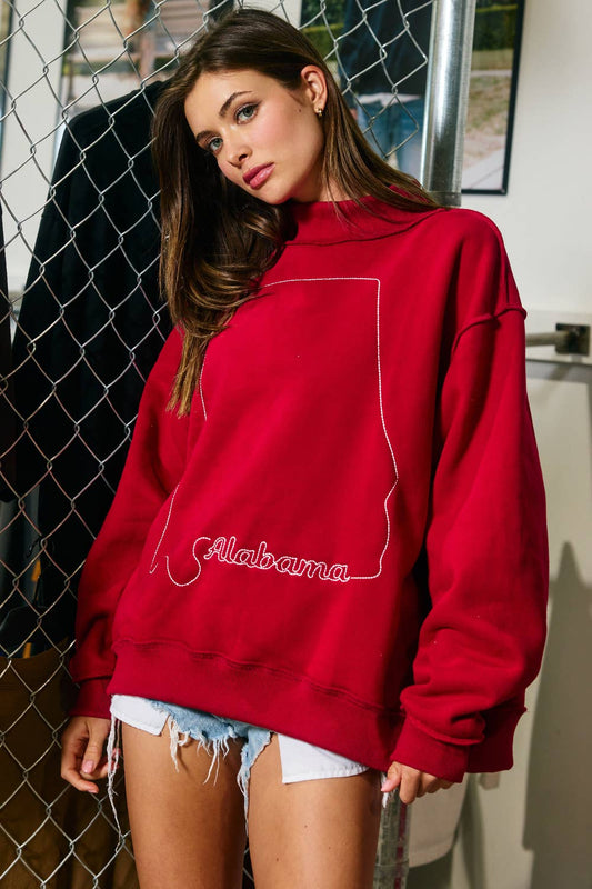 IT2594S-AR | 'Arkansas' State Map Embroidered Mock-neck