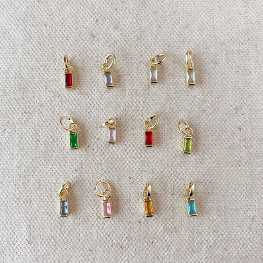 18k Gold Filled Baguette Birthstone Charm