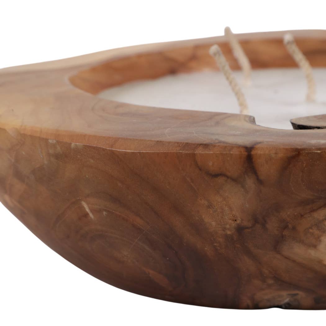 Scented Candle -Vanilla Soy Wax in Brown Teakwood Bowl, 35Oz