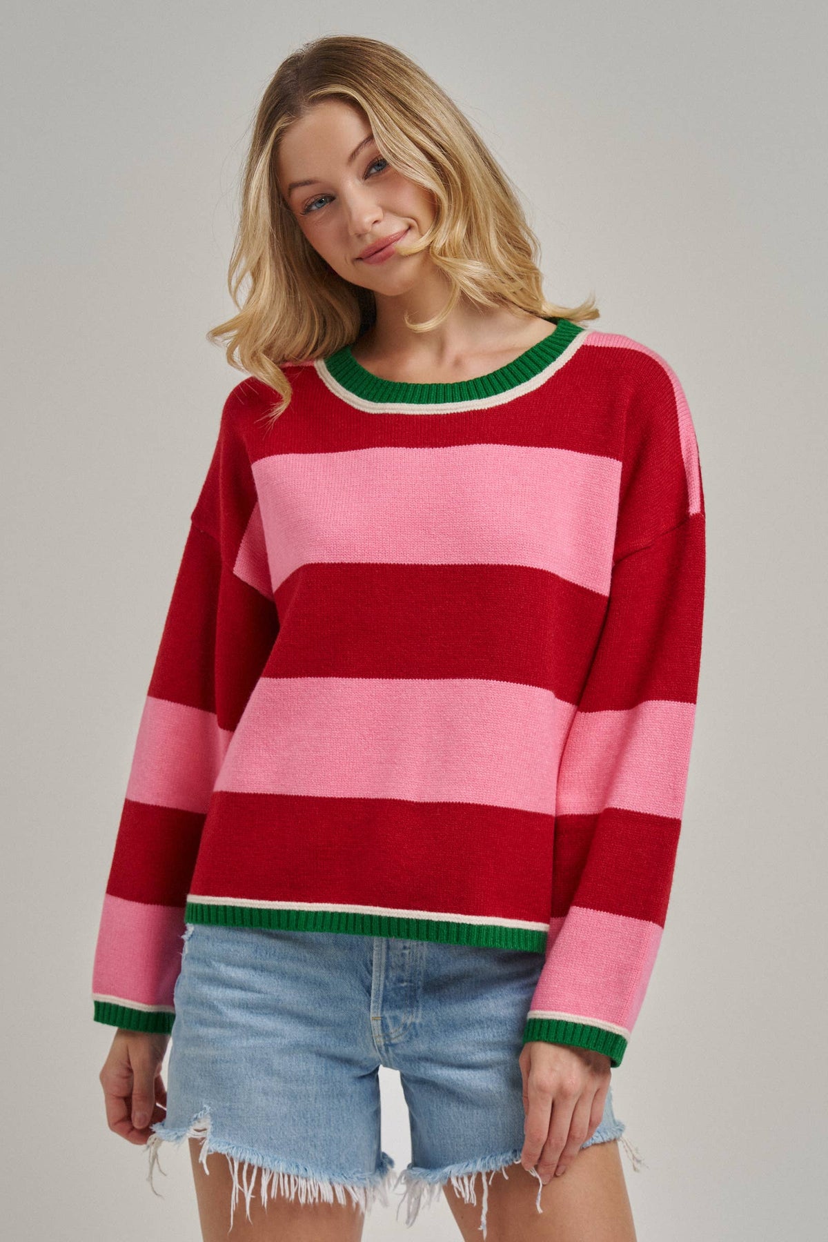 HOLIDAY CHRISTMAS STRIPE CASUAL COZY SWEATER_JLT00353-02