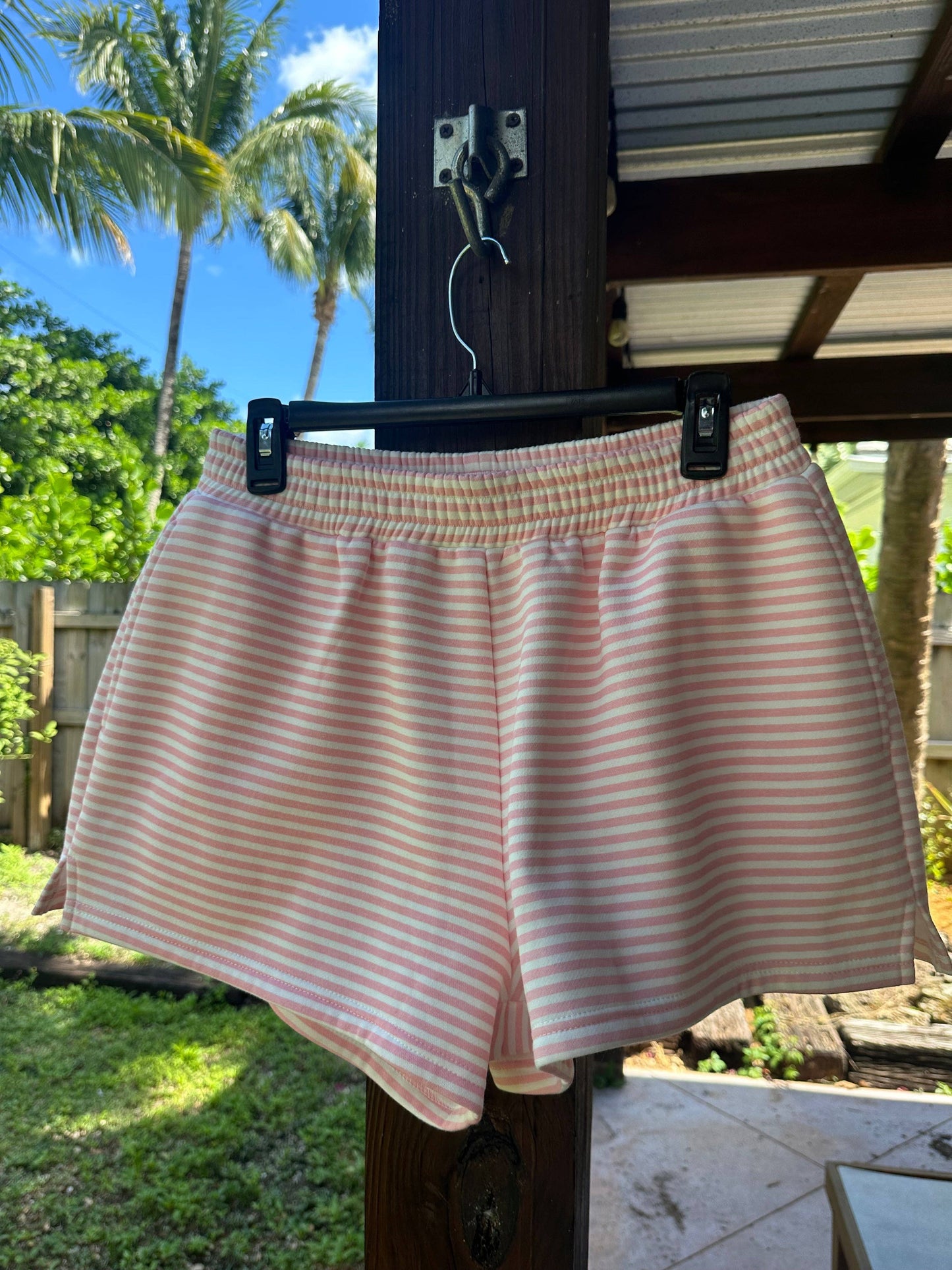 Light Pink and White Striped Shorts