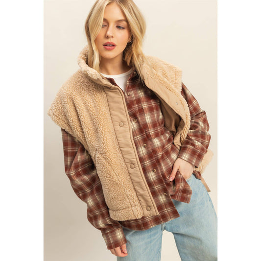 Cozy Sherpa Vest Jacket with Tie-Up Side Details