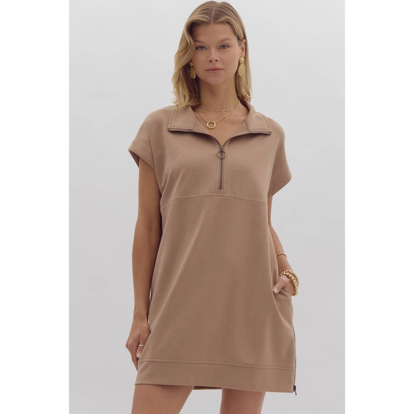 Solid short sleeve sweater dress