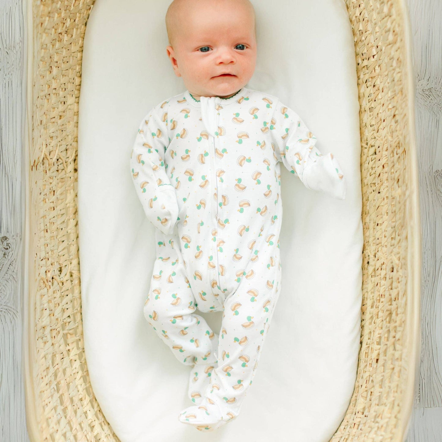 Mini Mallard Print Zip Footie - Green