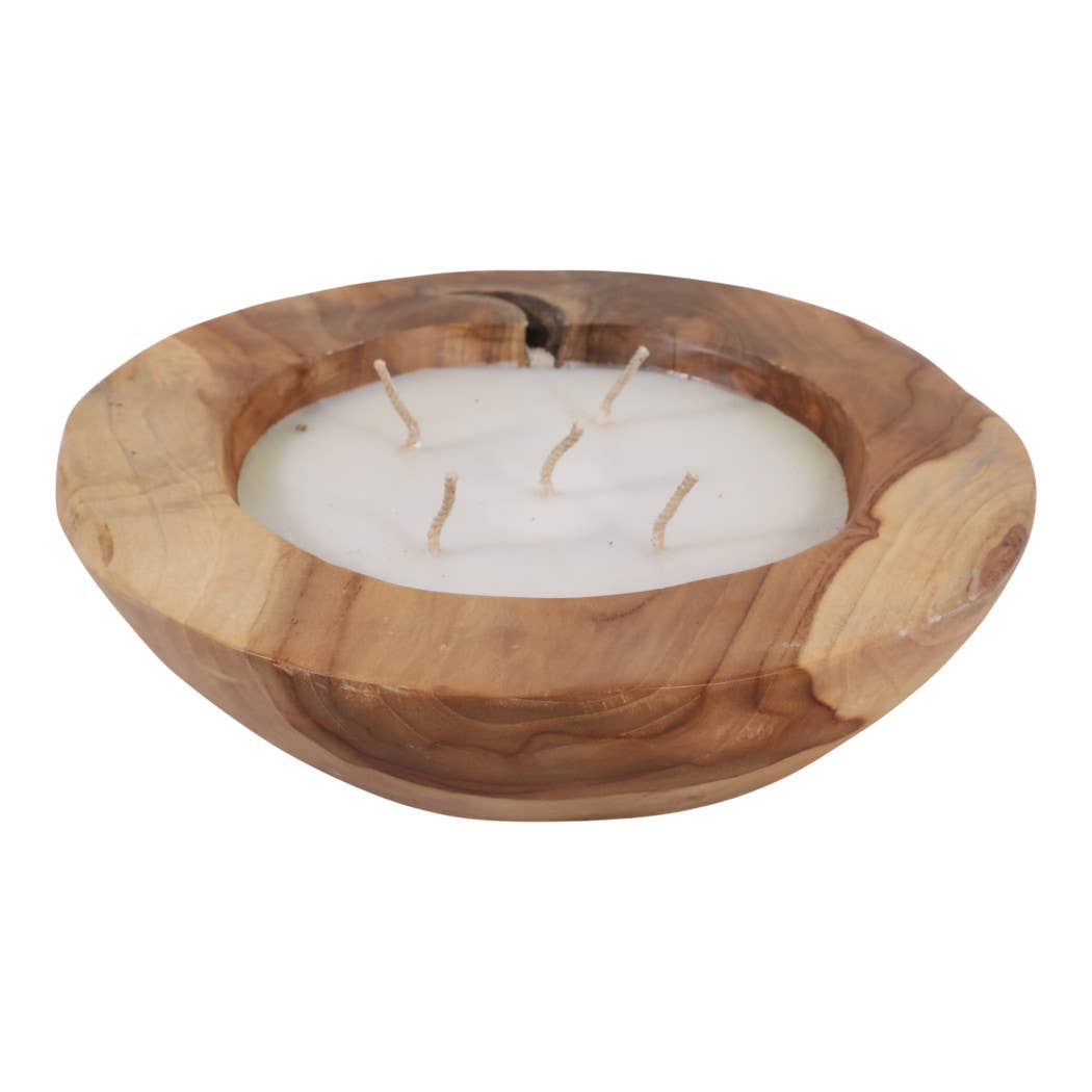 Scented Candle -Vanilla Soy Wax in Brown Teakwood Bowl, 35Oz