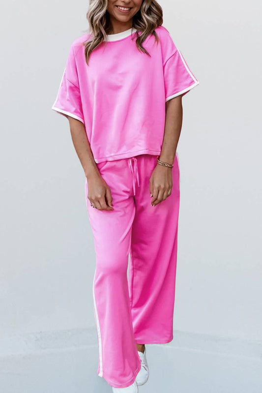 Colorblock Short Sleeve Pants Set