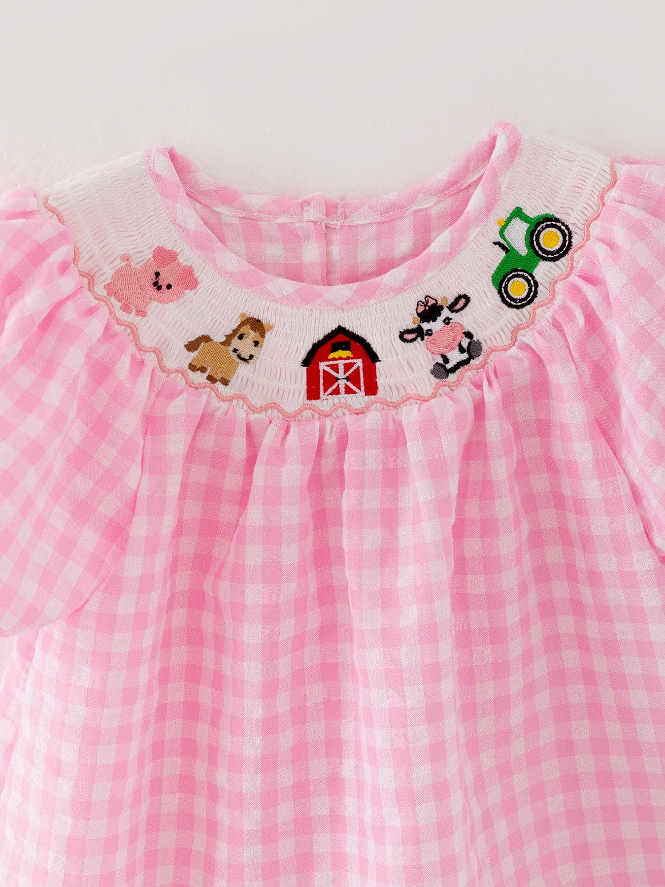 Farm Pink Smocking Embroidered Girls Dress