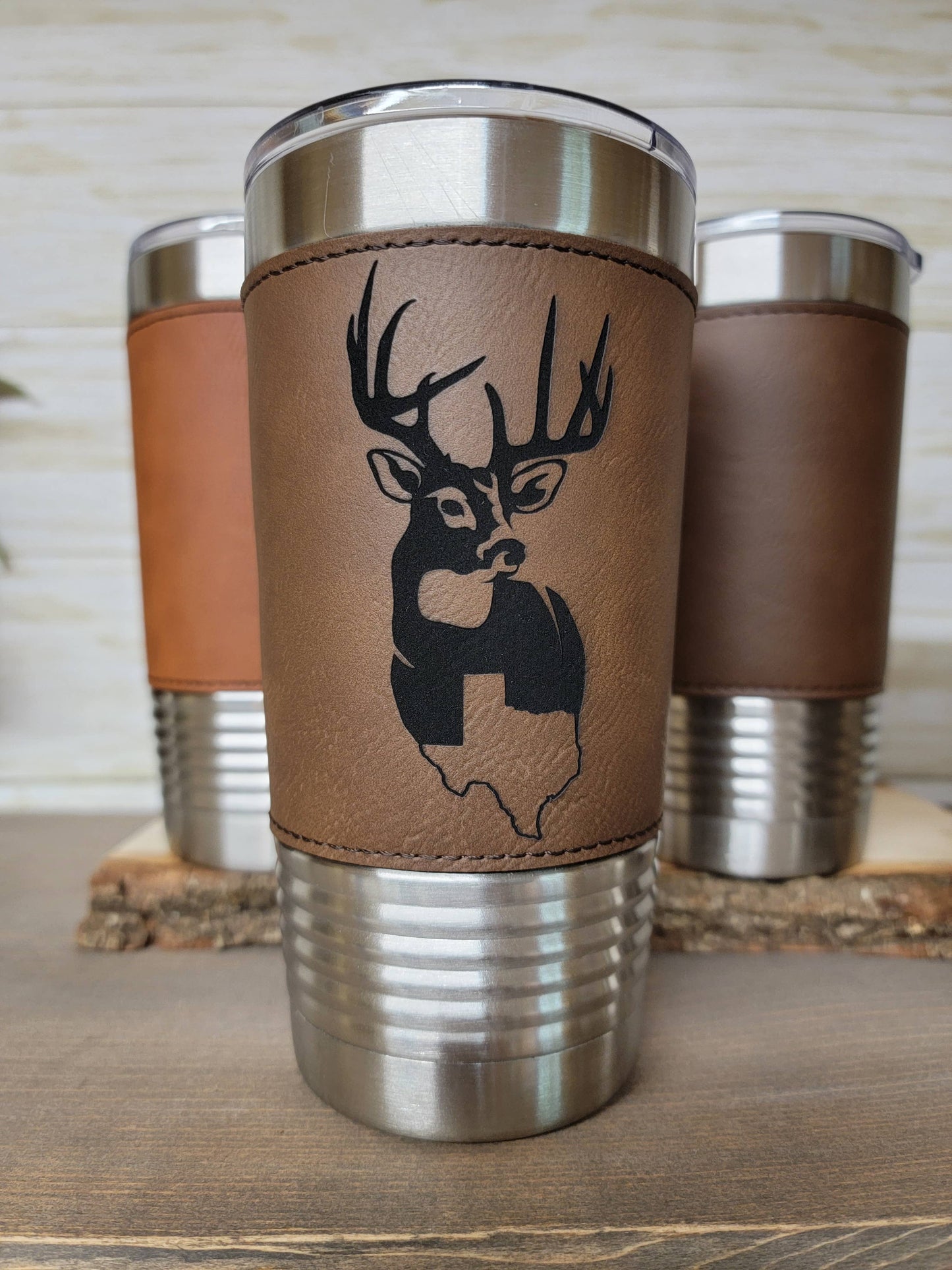 Whitetail State Engraved Leather Insulated Tumbler. MISSISSIPPI