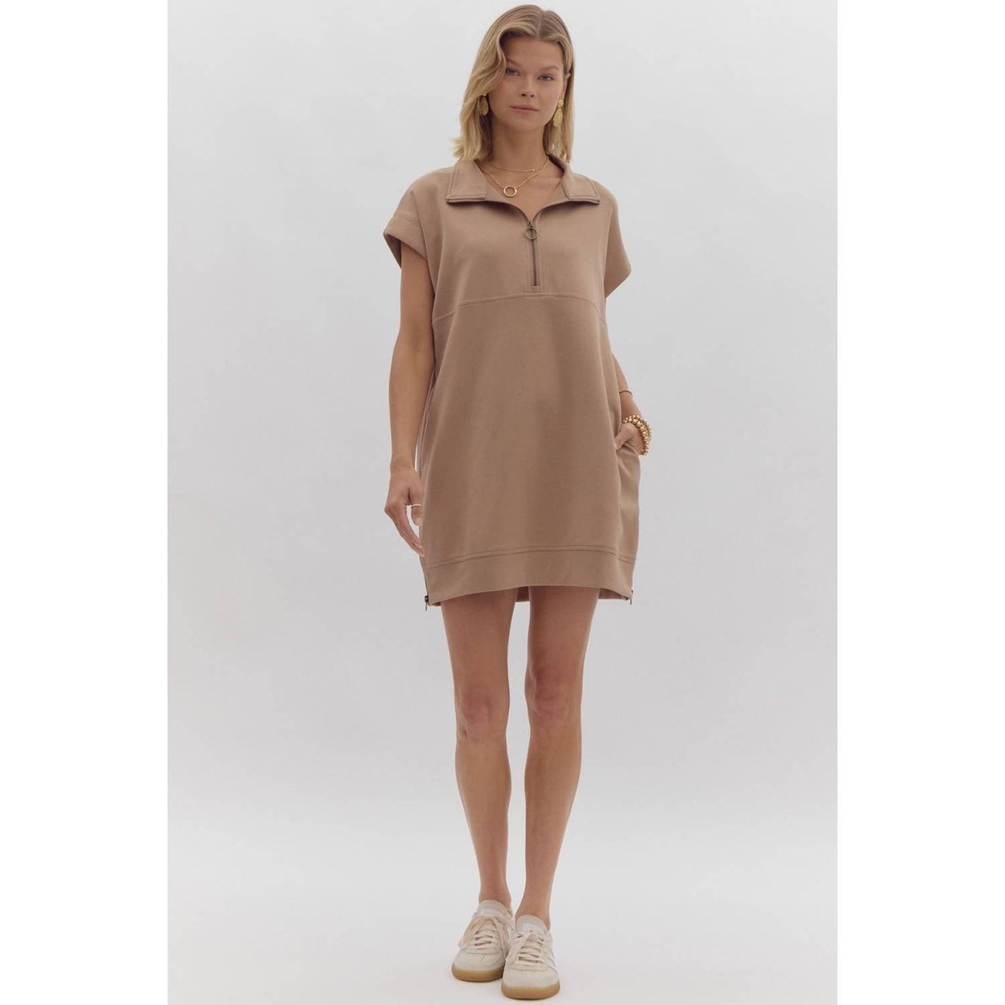 Solid short sleeve sweater dress