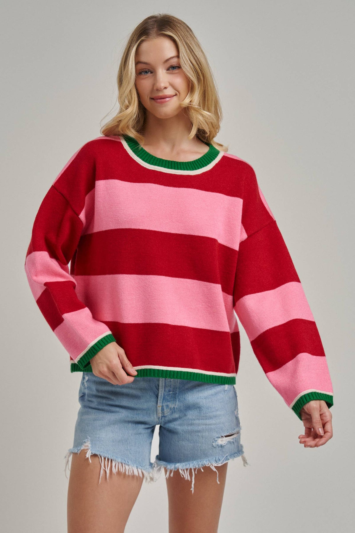 HOLIDAY CHRISTMAS STRIPE CASUAL COZY SWEATER_JLT00353-02
