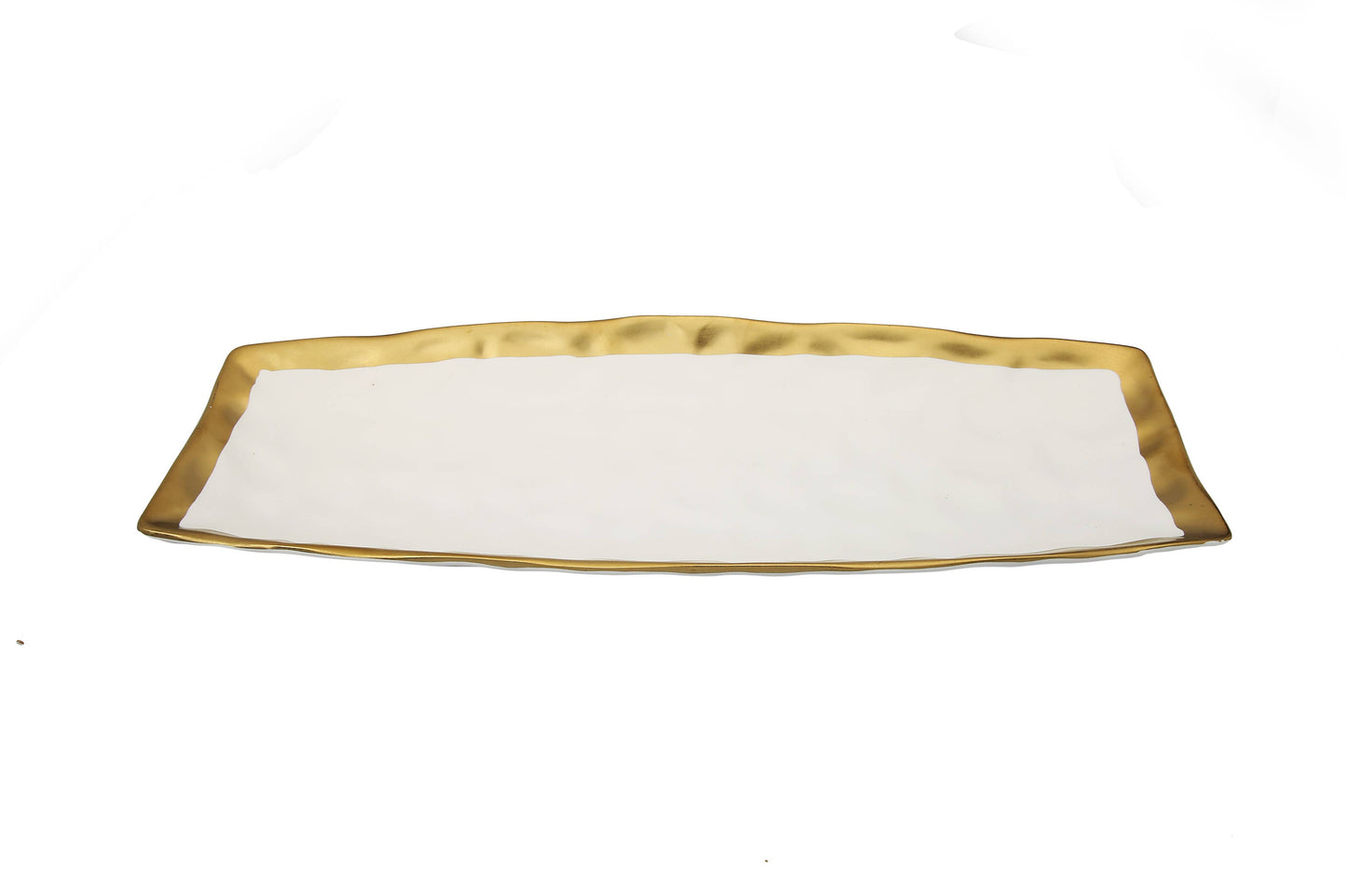 White Porcelain Oblong Tray with Gold Rim 15.5”L x 6”W