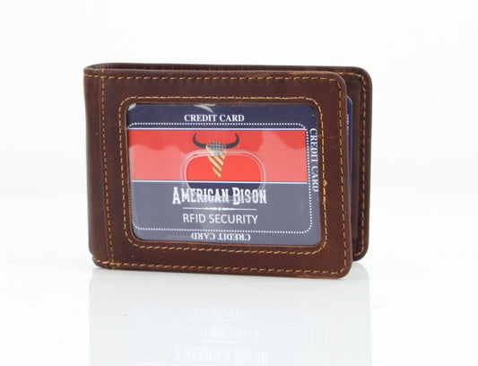 American Bison RFID Leather Bi Fold Money Clip Wallet