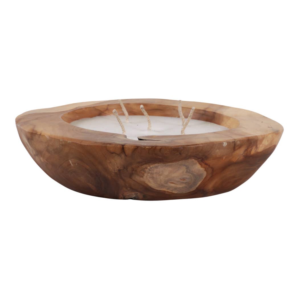Scented Candle -Vanilla Soy Wax in Brown Teakwood Bowl, 35Oz