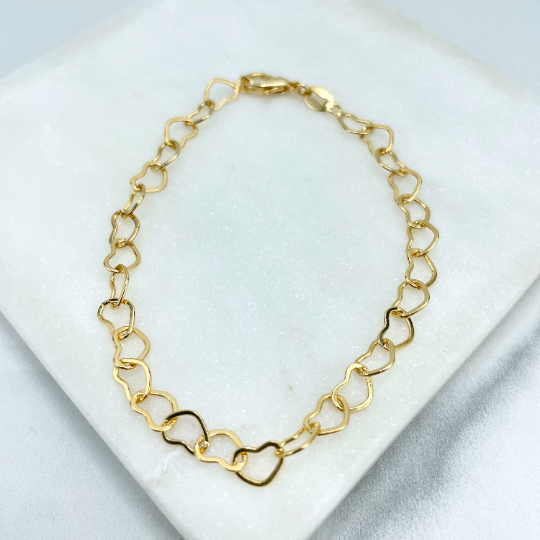 18k Gold Filled 2mm Linked Hearts Chain Necklace or Bracelet