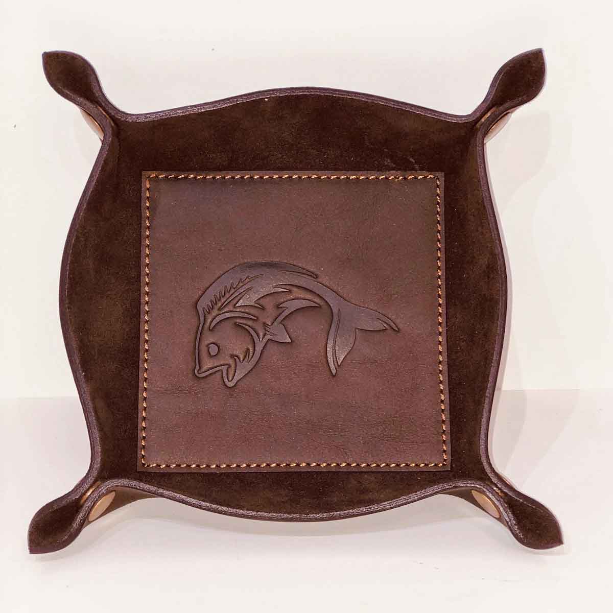 Fish Leather Embossed Valet Tray   Dark Brown   8x8