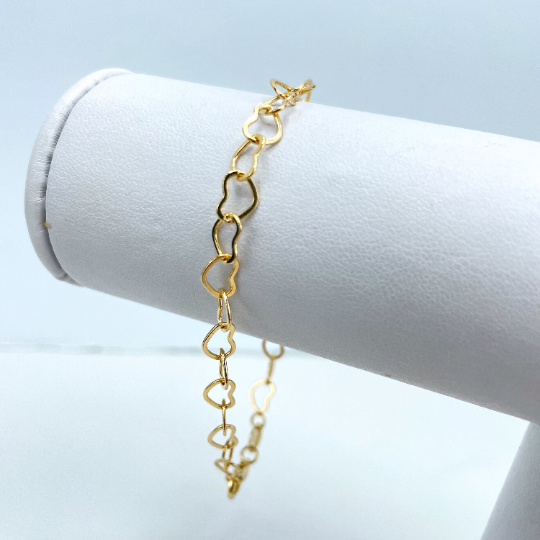 18k Gold Filled 2mm Linked Hearts Chain Necklace or Bracelet