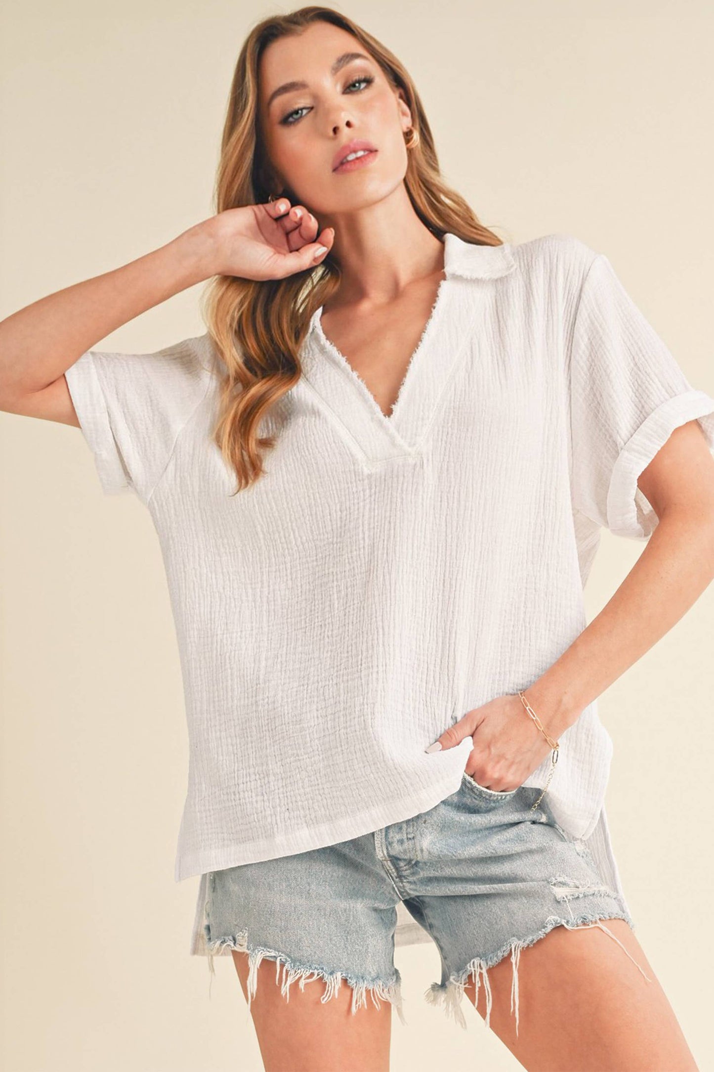 Jamy Collared Short Sleeve Top