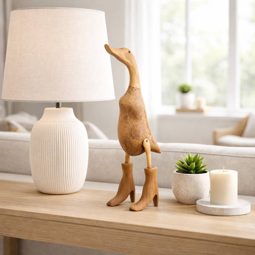 Decorative Figurine - Brown Bamboo Duck in Rainboots, 20 in.