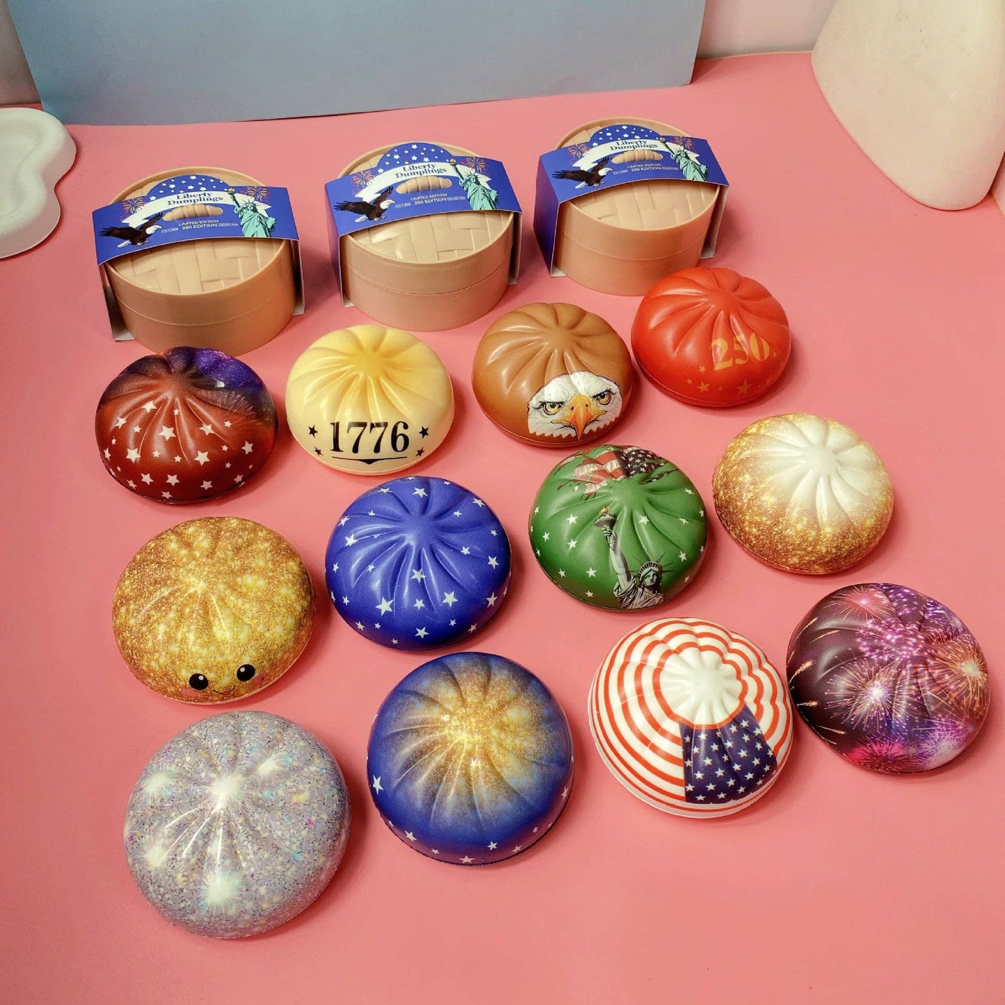 4th of July Squishy Dumpling Realistic Steamed Bun Stress Relief Squeeze Toy