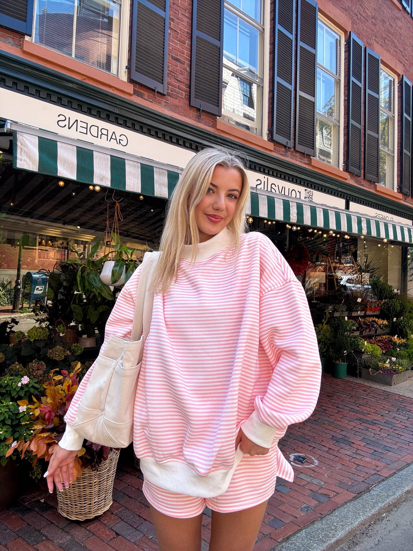 Light Pink and White Striped Shorts