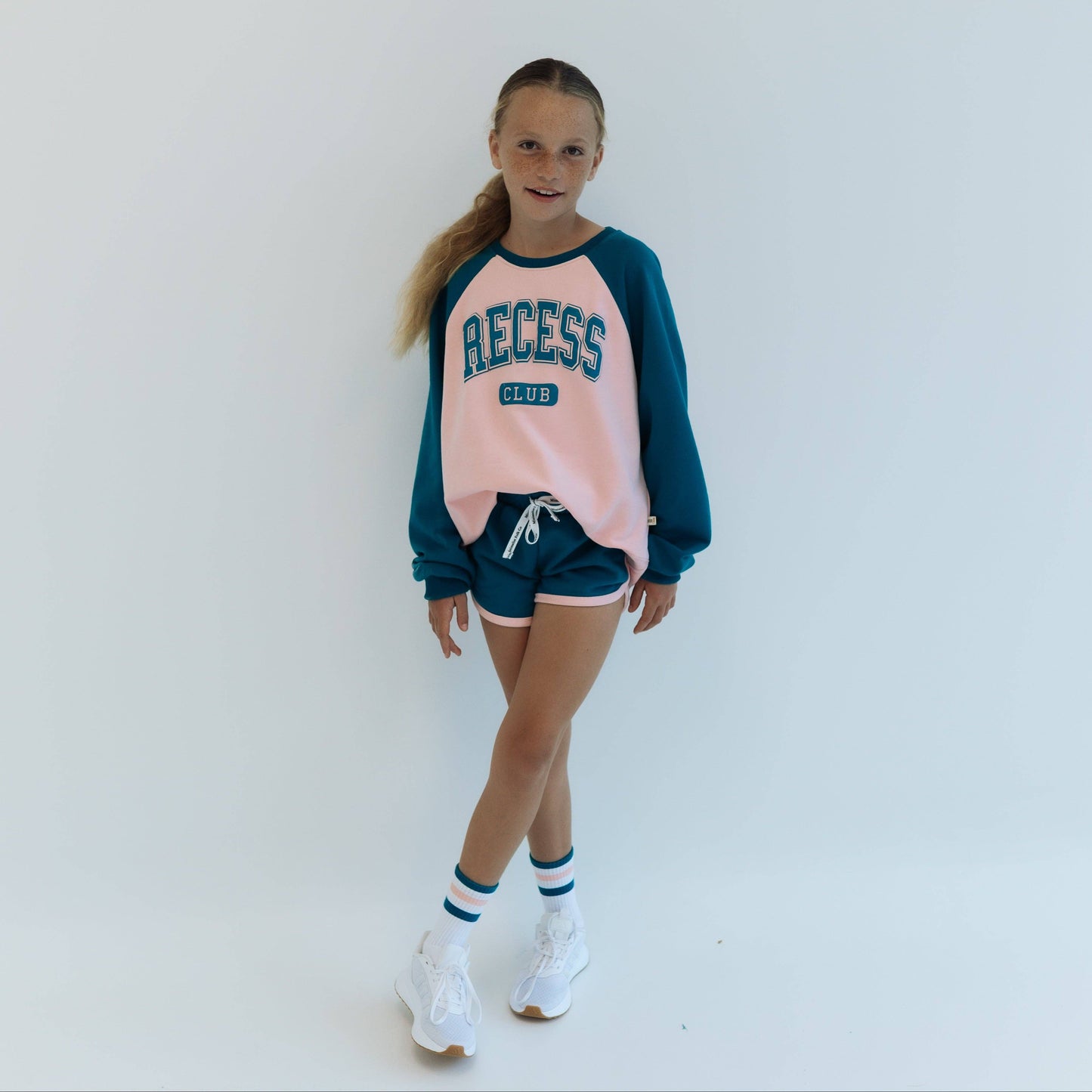 RECESS CLUB | DARK TEAL + PINK| oversized drop shoulder | KIDS