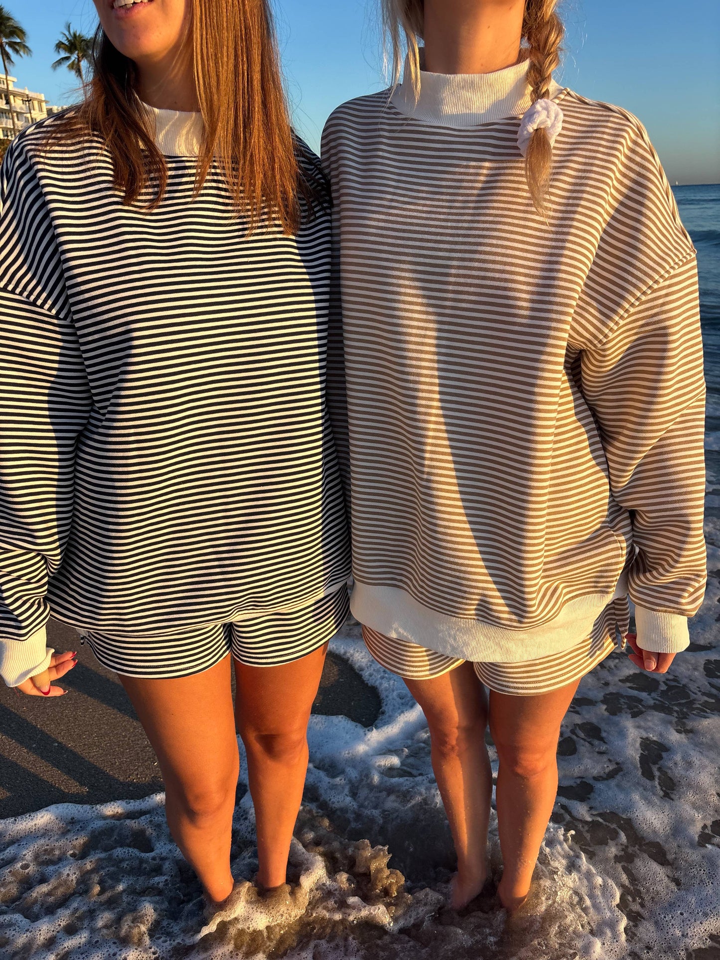 Brown and White Striped Mockneck Sweatshirt