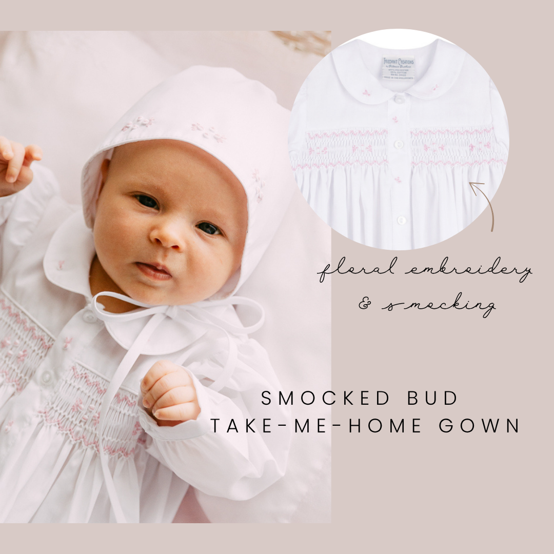 Preemie Girls Smocked Bud Take Me Home Gown With Bonnet