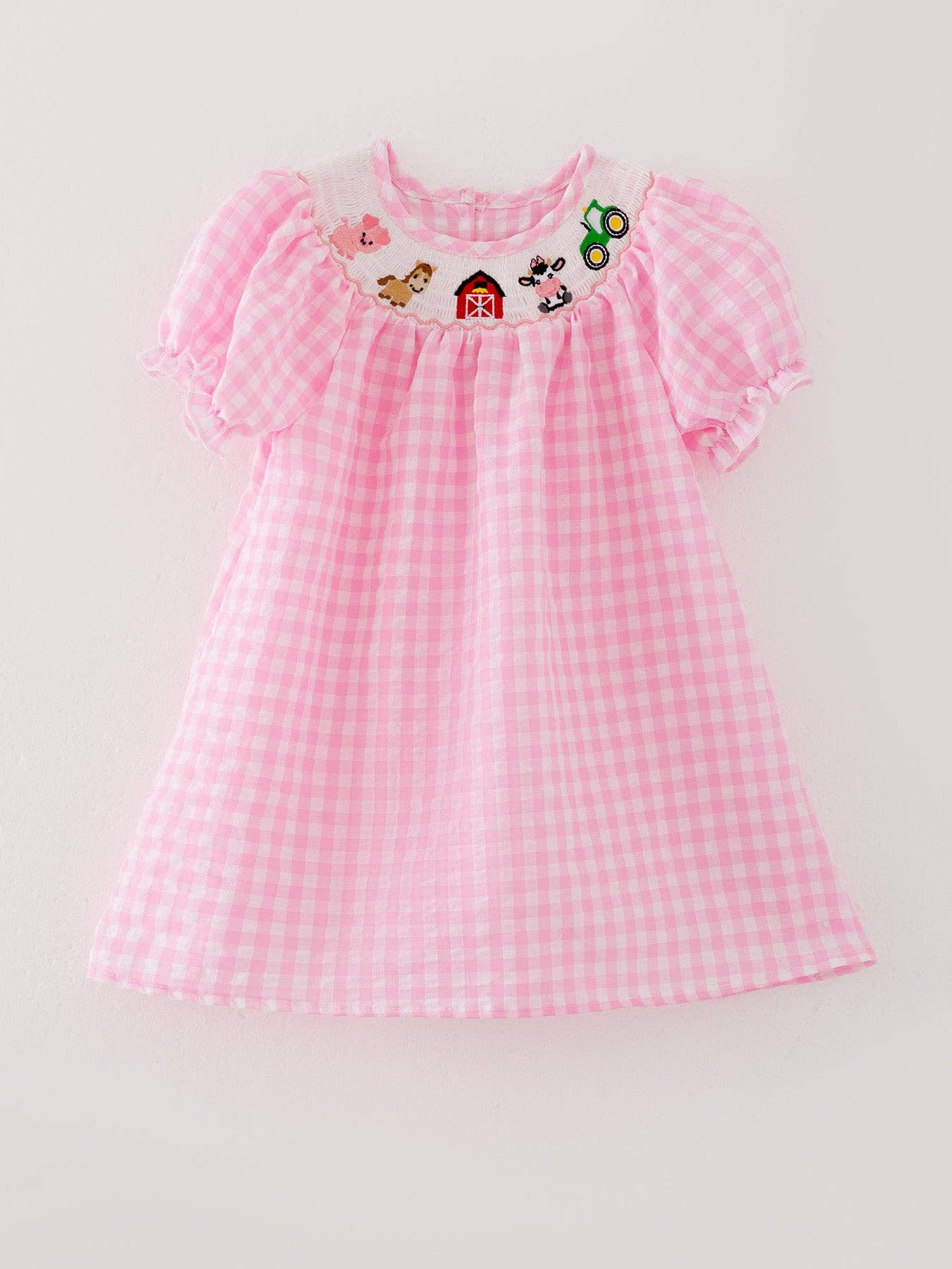 Farm Pink Smocking Embroidered Girls Dress