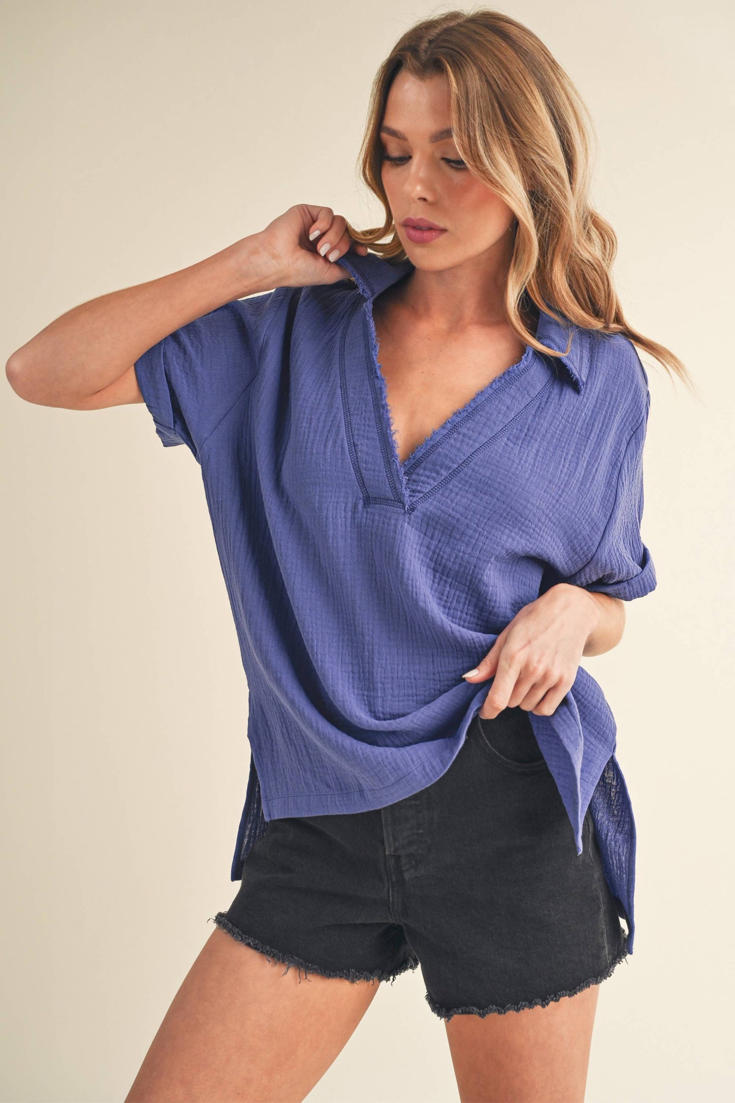 Jamy Collared Short Sleeve Top