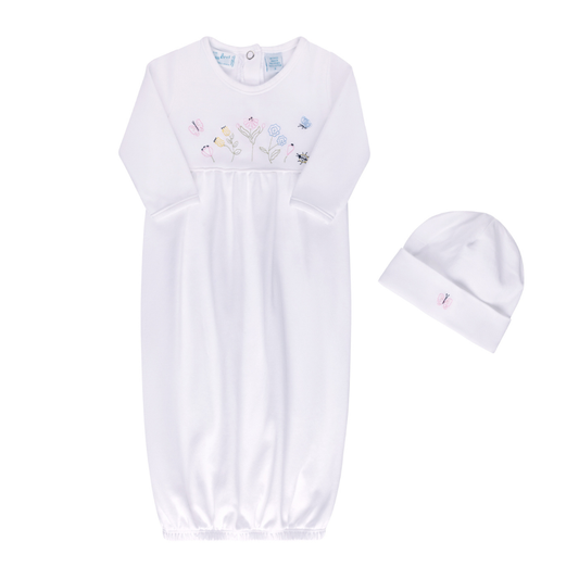 Garden Embroidered Cotton Gown w/Hat