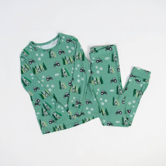 Christmas 2024 Green Tractor Chirstmas Bamboo Toddler Pajama